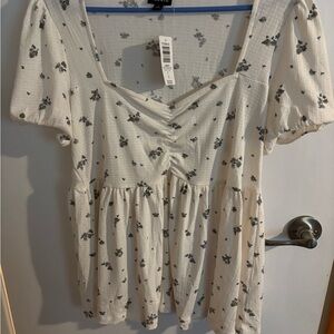 Torrid White Floral Blouse